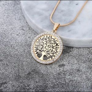 Tree of Life Crystal Round Small Pendant Necklace